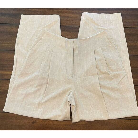 TopShop Herringbone Lightweight Wide Leg High Waist Trousers Sz 10 Oatmeal NWT - Picture 3 of 8